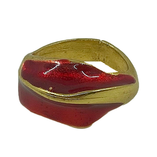 ARTIZ | 'Red Enamel Ring (5) - Small' | Gold plated bronze