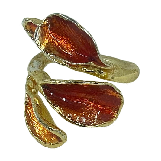 ARTIZ | 'Orange Enamel Ring (5' | Gold plated bronze