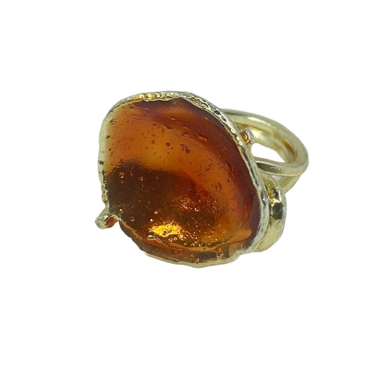 ARTIZ | 'Orange Enamel Ring (6)' | Gold plated bronze