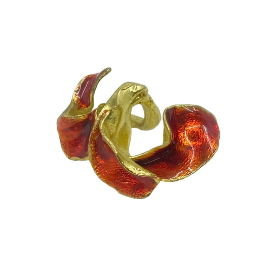 ARTIZ | 'Red Enamel Ring (5) - XL' | Gold plated bronze