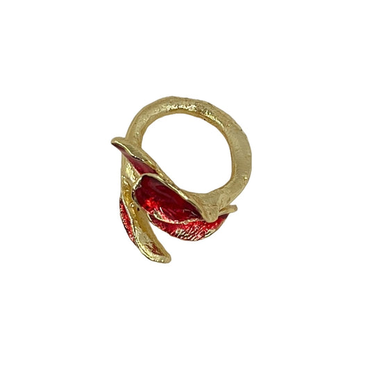 ARTIZ | 'Red Enamel Ring (7)' | Gold plated bronze