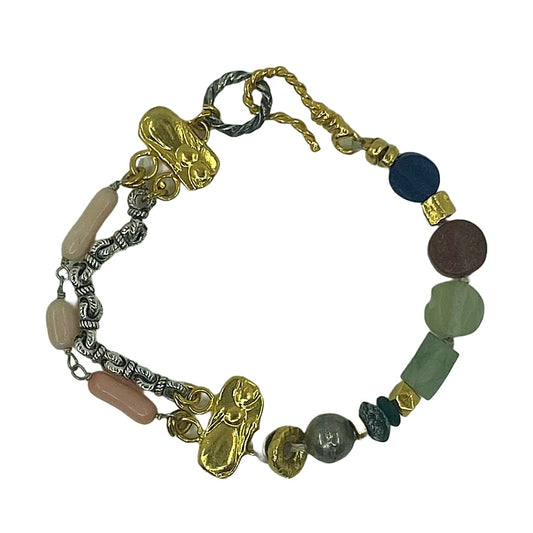 ARTIZ | 'Mixed Jade Bracelet' | Silver plated bronze chain / pink coral