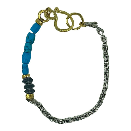 ARTIZ | 'Turquoise Bead Bracelet' | Silver plated bronze chain