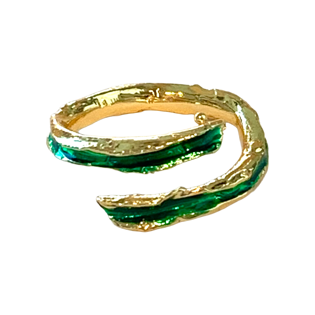 ARTIZ | 'Golden Green Ring 2' | Gold plated bronze / green enamel