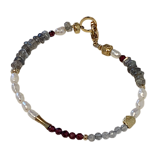 ARTIZ | 'Autumn Season' Bracelet #2 | Pearl, Ruby + Labradorite