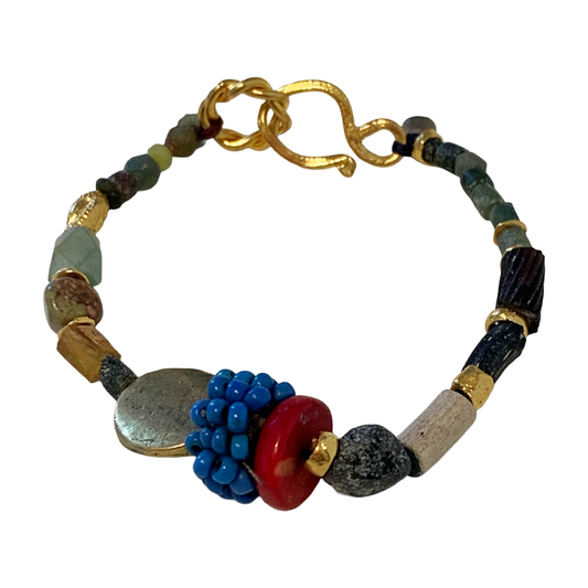 ARTIZ | 'Blue Beaded' Mixed Bracelet | Glass + Bronze