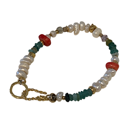 ARTIZ | 'Pearl + Stone' Mixed Bracelet | Freshwater Pearl, glass & stone beads | Bronze