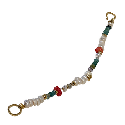 ARTIZ | 'Pearl + Stone' Mixed Bracelet | Freshwater Pearl, glass & stone beads | Bronze