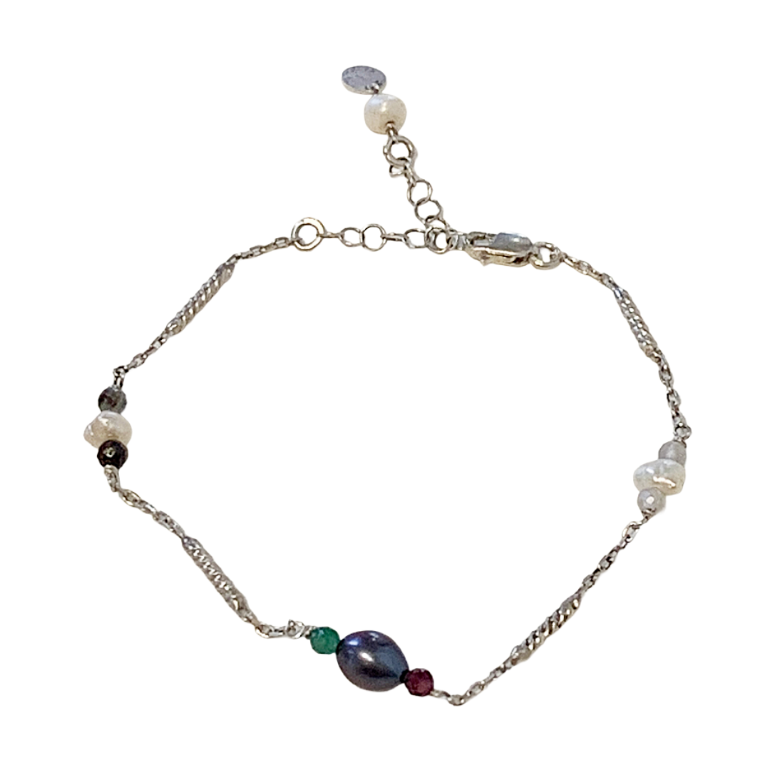 ARTIZ | 'Pearl Charm' Bracelet #1 | Grey Pearl + Crystal | Chain