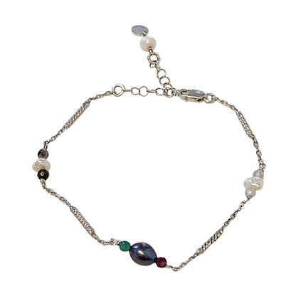 ARTIZ | 'Pearl Charm' Bracelet #1 | Grey Pearl + Crystal | Chain
