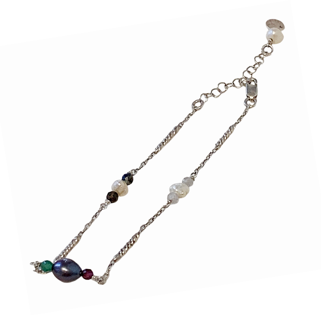 ARTIZ | 'Pearl Charm' Bracelet #1 | Grey Pearl + Crystal | Chain