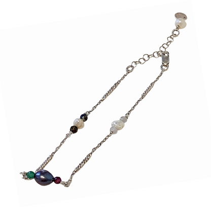 ARTIZ | 'Pearl Charm' Bracelet #1 | Grey Pearl + Crystal | Chain