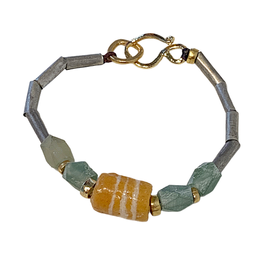 ARTIZ | 'Autumn Season' Bracelet #4 | Metal + Glass beads | Bronze