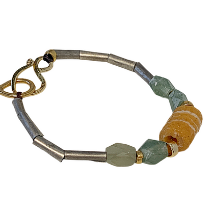 ARTIZ | 'Autumn Season' Bracelet #4 | Metal + Glass beads | Bronze