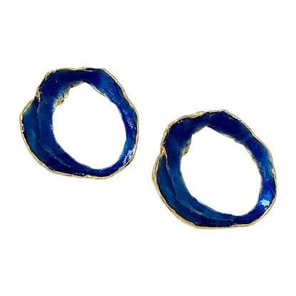 ARTIZ | 'Organic Ring' Stud Earrings- Blue | Bronze + enamel