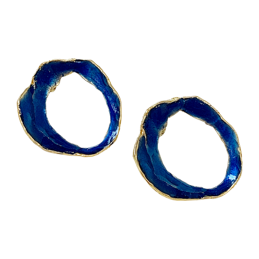 ARTIZ | 'Organic Ring' Stud Earrings- Blue | Bronze + enamel
