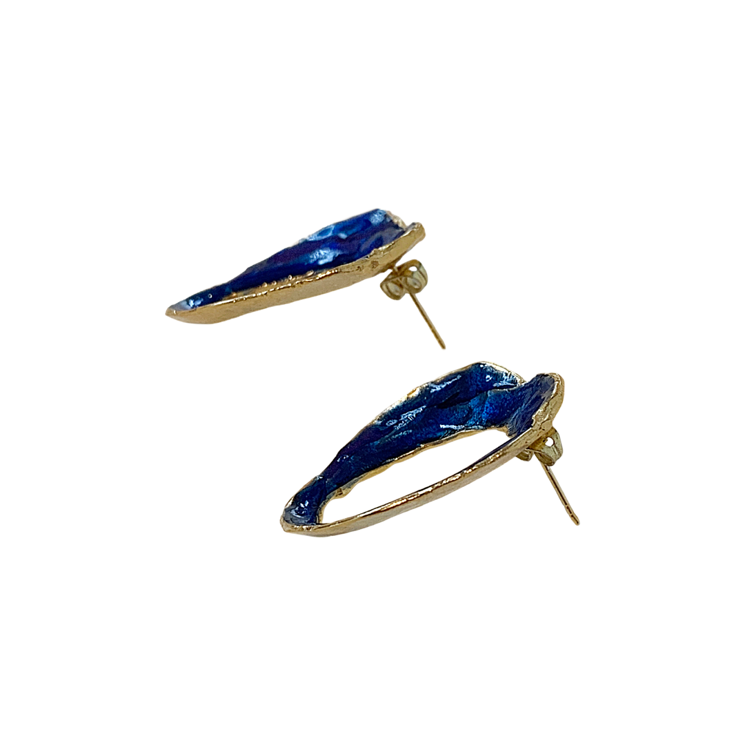 ARTIZ | 'Organic Ring' Stud Earrings- Blue | Bronze + enamel