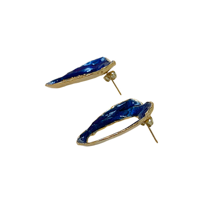 ARTIZ | 'Organic Ring' Stud Earrings- Blue | Bronze + enamel