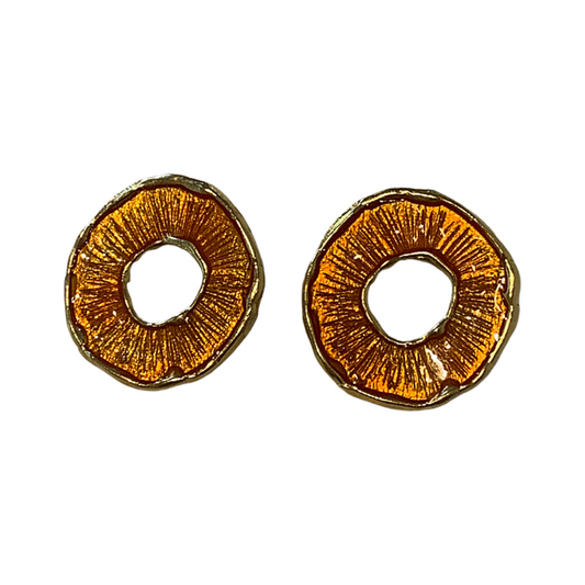 ARTIZ | 'Disc Ring' Stud Earrings- Orange | Enamel + Bronze