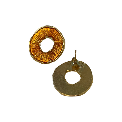 ARTIZ | 'Disc Ring' Stud Earrings- Orange | Enamel + Bronze