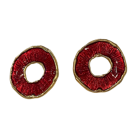 ARTIZ | 'Disc Ring' Stud Earrings | Red