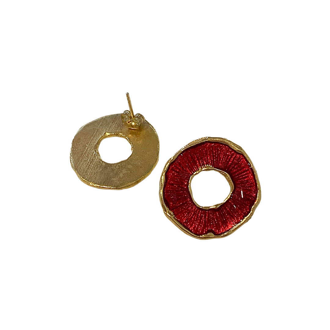 ARTIZ | 'Disc Ring' Stud Earrings | Red