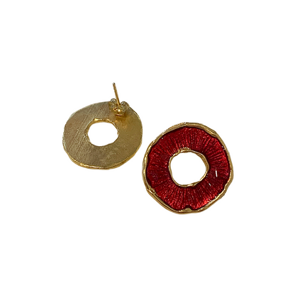 ARTIZ | 'Disc Ring' Stud Earrings | Red