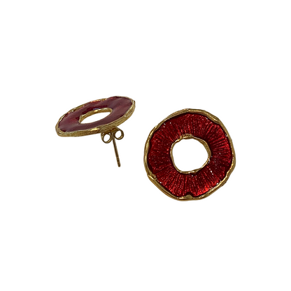 ARTIZ | 'Disc Ring' Stud Earrings | Red