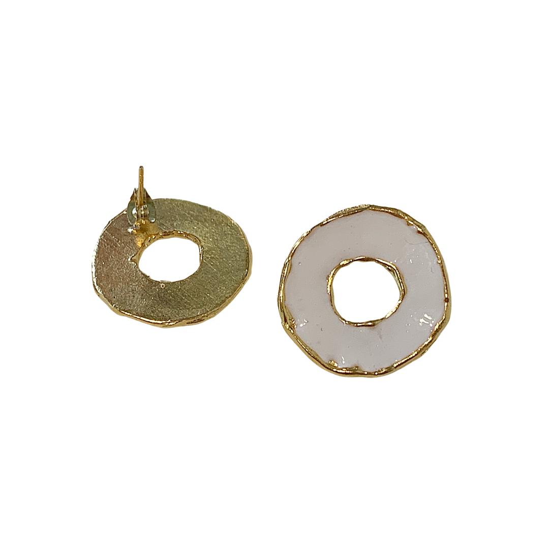 ARTIZ | 'Disc Ring' Stud Earrings | White