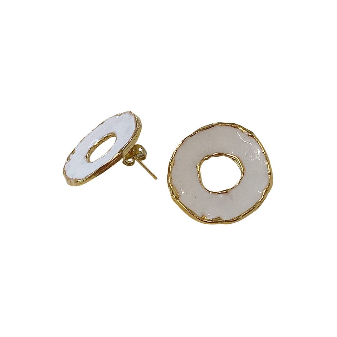 ARTIZ | 'Disc Ring' Stud Earrings | White