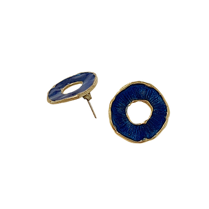 ARTIZ | 'Disc Ring' Stud Earrings- Blue | Enamel + Bronze