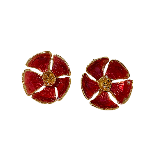 ARTIZ | 'Flowers' Stud Earrings | Red | Bronze + Enamel
