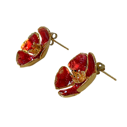 ARTIZ | 'Flowers' Stud Earrings | Red | Bronze + Enamel