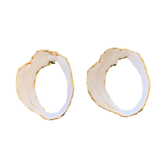ARTIZ | 'Organic Ring' Stud Earrings- White | Enamel + Bronze