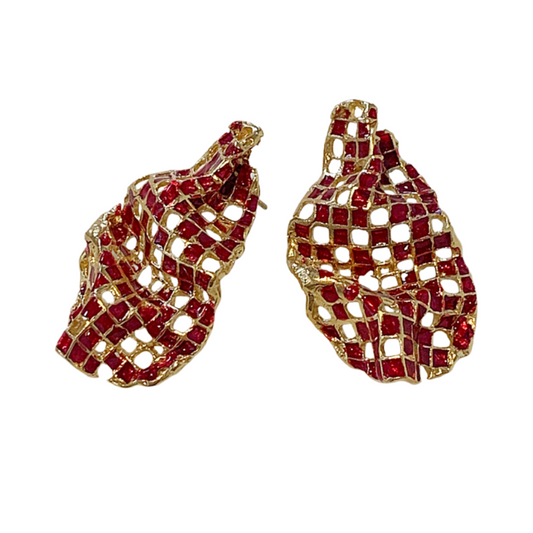 ARTIZ | 'Mesh Drops' Stud Earrings- Red | Enamel + Bronze