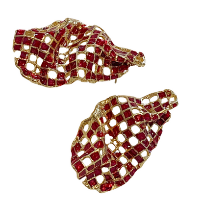 ARTIZ | 'Mesh Drops' Stud Earrings- Red | Enamel + Bronze