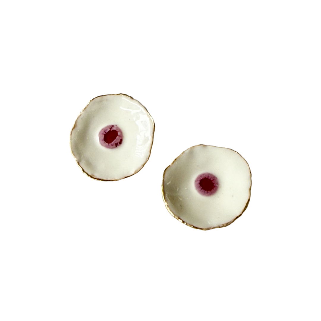 ARTIZ | 'Cup Small Stud Earrings' | White & Pink | Enamel + Bronze
