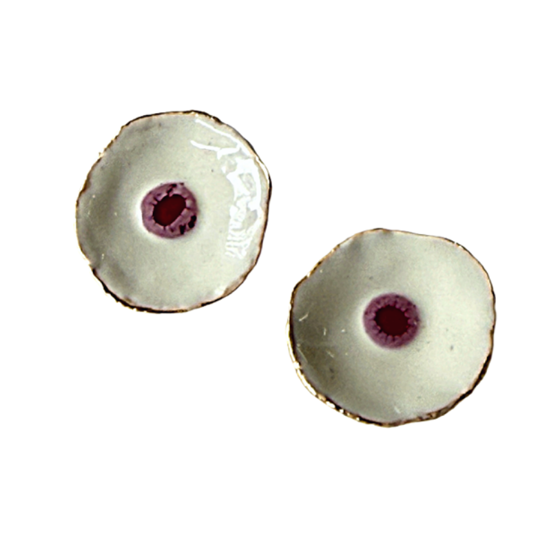 ARTIZ | 'Cup Small Stud Earrings' | White & Pink | Enamel + Bronze