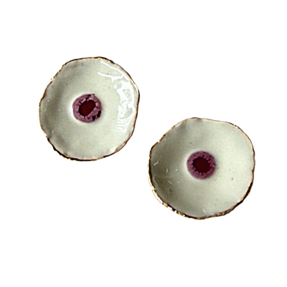 ARTIZ | 'Cup Small Stud Earrings' | White & Pink | Enamel + Bronze