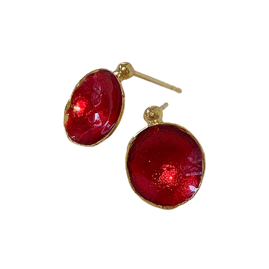 ARTIZ | 'Cup' Small Stud Earrings- Red | Enamel + Bronze