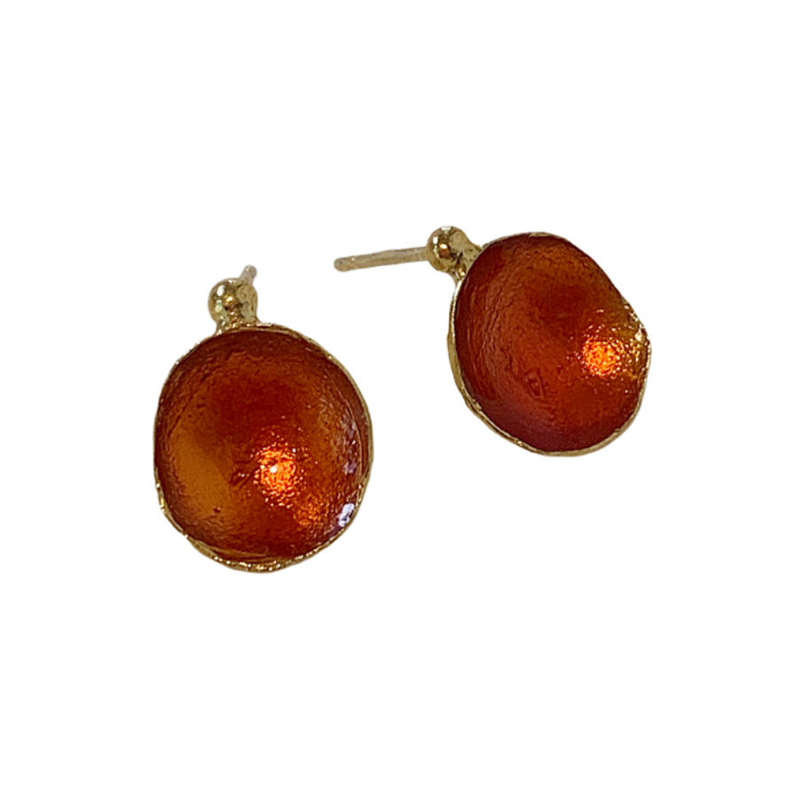 ARTIZ | 'Cup' Small Stud Earrings- Orange | Enamel + Bronze