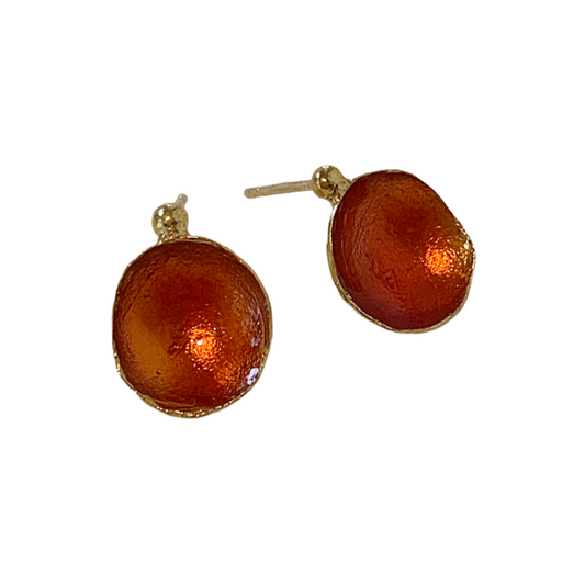 ARTIZ | 'Cup' Small Stud Earrings- Orange | Enamel + Bronze