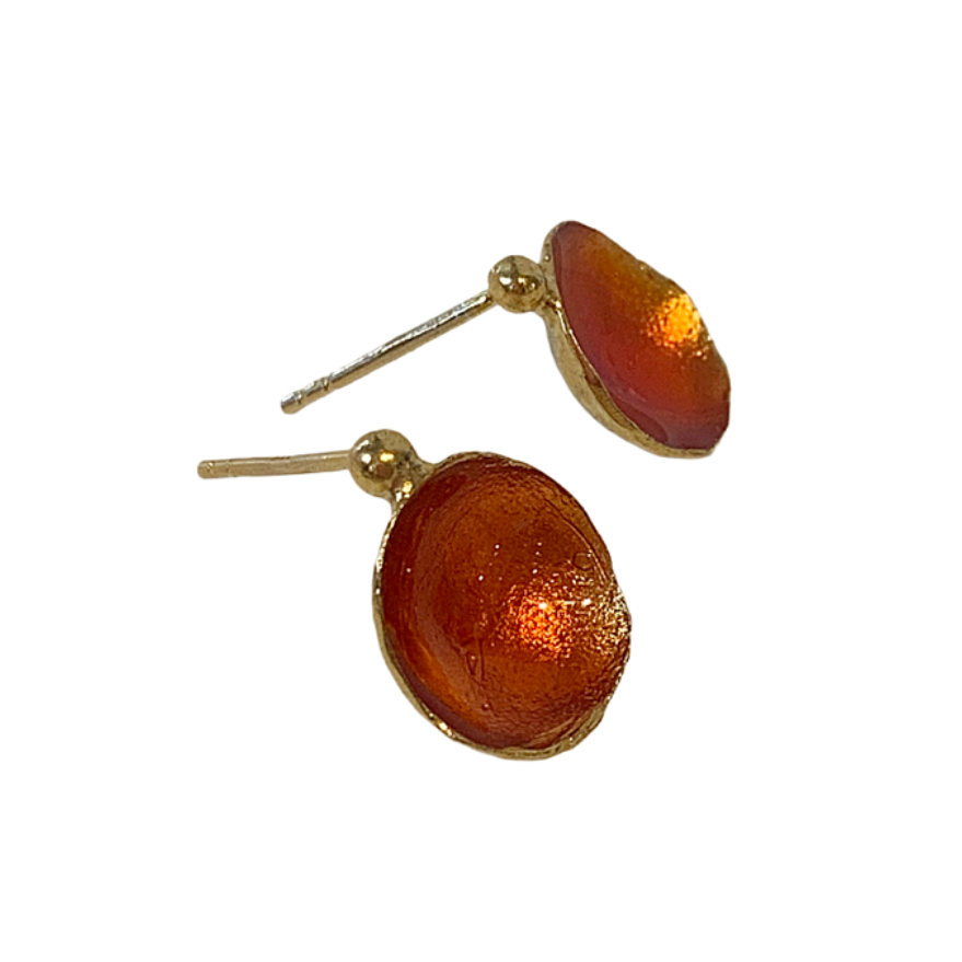 ARTIZ | 'Cup' Small Stud Earrings- Orange | Enamel + Bronze