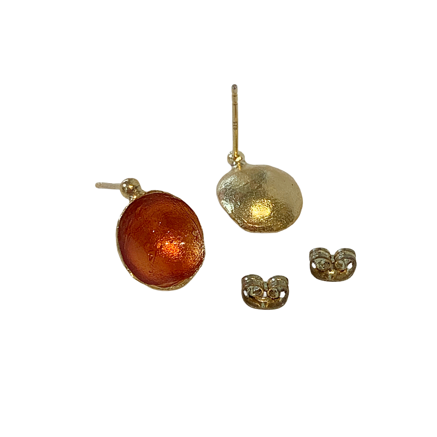 ARTIZ | 'Cup' Small Stud Earrings- Orange | Enamel + Bronze