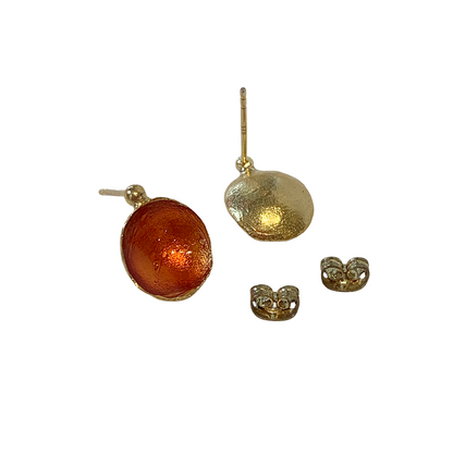 ARTIZ | 'Cup' Small Stud Earrings- Orange | Enamel + Bronze