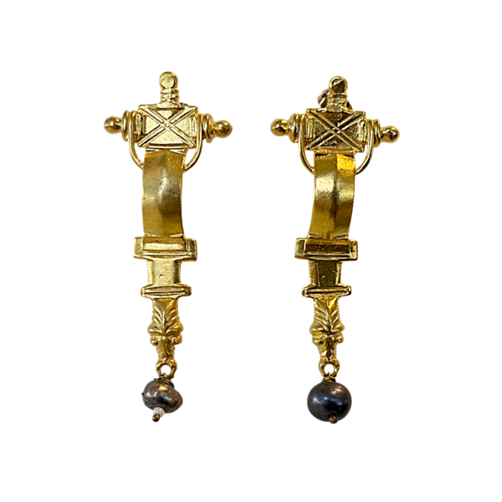 ARTIZ | 'Byzantine' Stud Earrings | Black Pearls + bronze