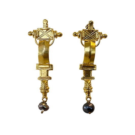 ARTIZ | 'Byzantine' Stud Earrings | Black Pearls + bronze