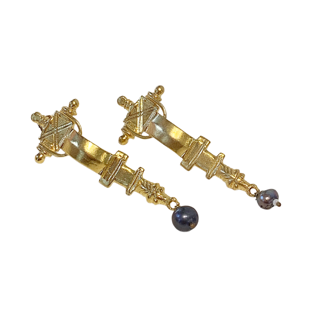 ARTIZ | 'Byzantine' Stud Earrings | Black Pearls + bronze