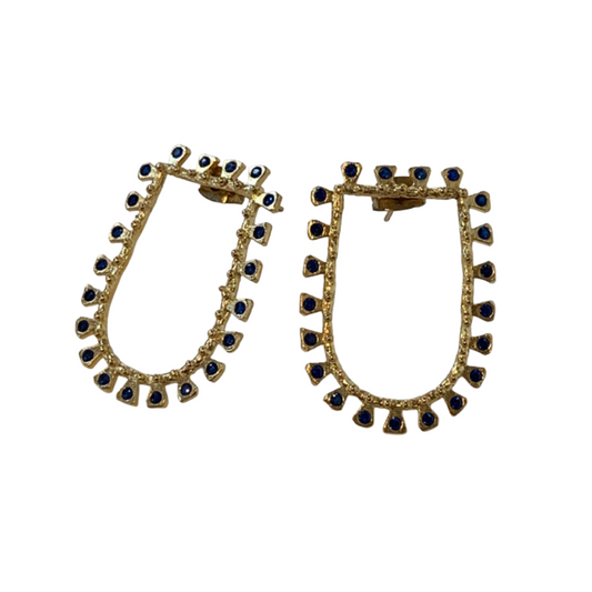 ARTIZ | 'Inverted Arch' Stud Earrings- Blue | Bronze + Crystal