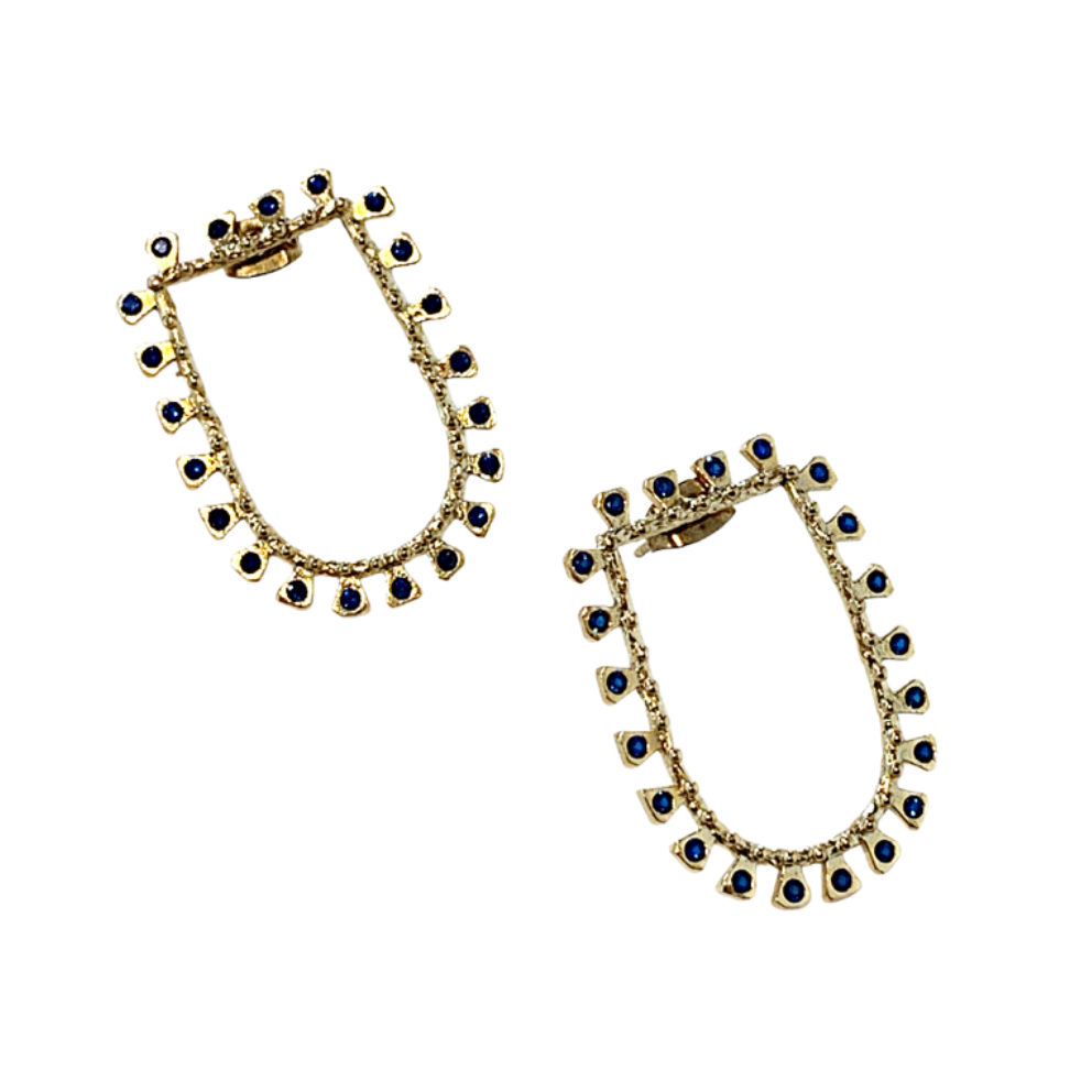 ARTIZ | 'Inverted Arch' Stud Earrings- Blue | Bronze + Crystal